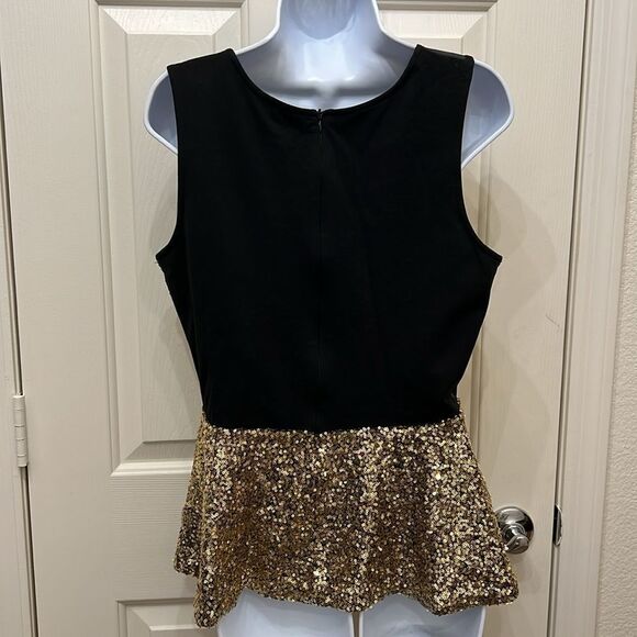 Gianni Bini Peplum Top Woman’s Gold Sequins Sheer Scoop Neck Sleeveless Large - Picture 6 of 12